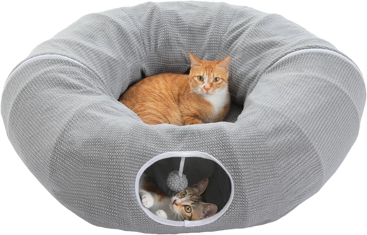 Donut Cat Tunnel Bed Washable Plush Mat Multi for Small Pets