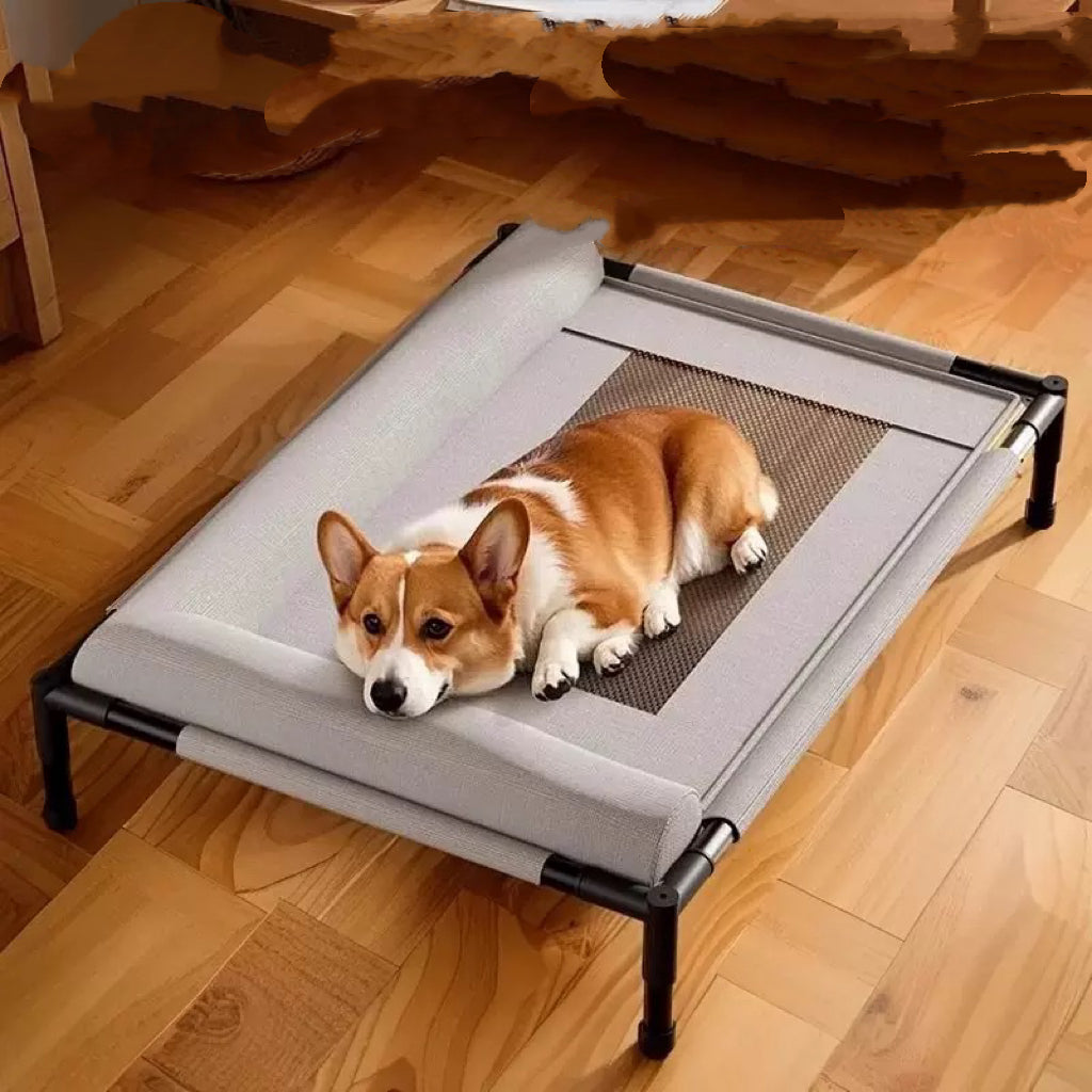 Raised Dog Bed, Cooling Dog Bed, Cooling Breathable Elevated Pet Beds with Headrest, Teslin Mesh for Indoor and Outdoor for Small to Medium Dogs,Gray,L