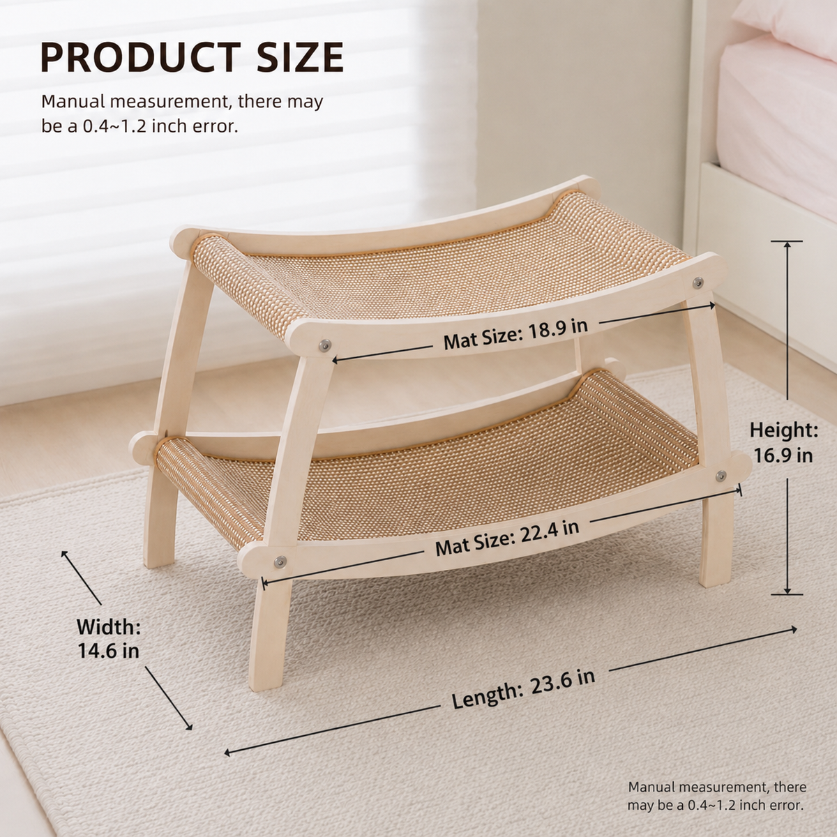 Double-Layer Wooden Cat Hammock Bed & Scratcher | Multi-Cat Lounge with Sisal Scratching Mat