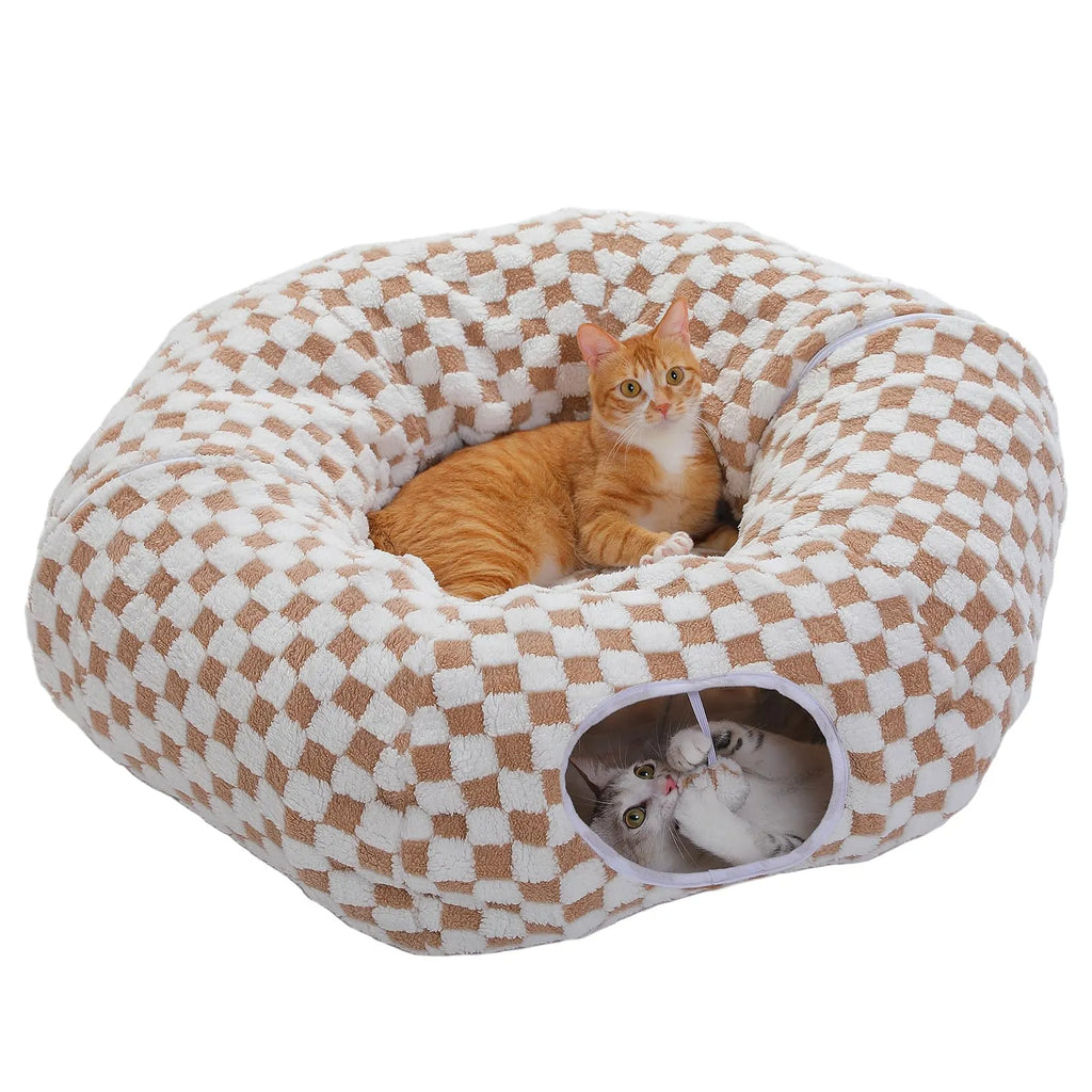 Donut Cat Tunnel Bed Washable Plush Mat Multi for Small Pets