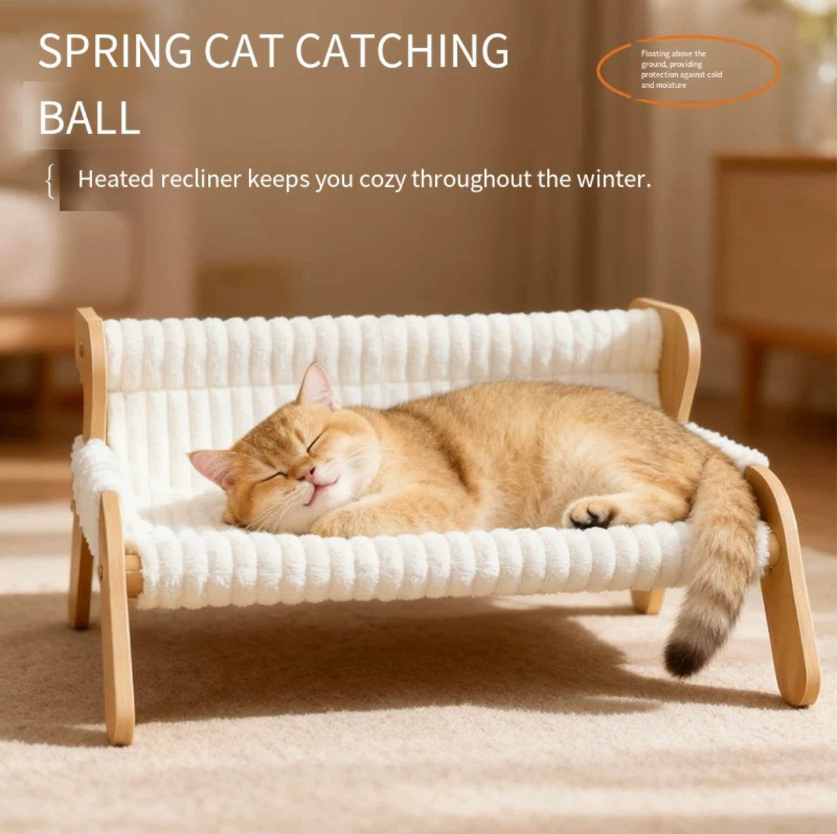 Cozy Elevated Cat Hammock Bed – Soft Plush Fabric with Wooden Frame, Warm & Breathable Lounger for Indoor Cats