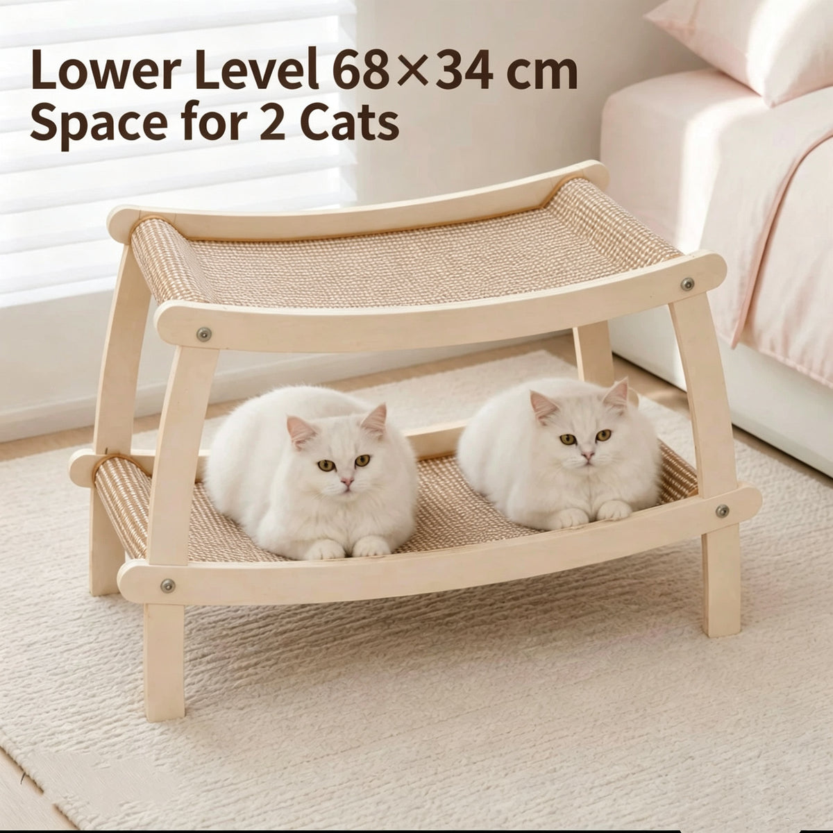 Double-Layer Wooden Cat Hammock Bed & Scratcher | Multi-Cat Lounge with Sisal Scratching Mat