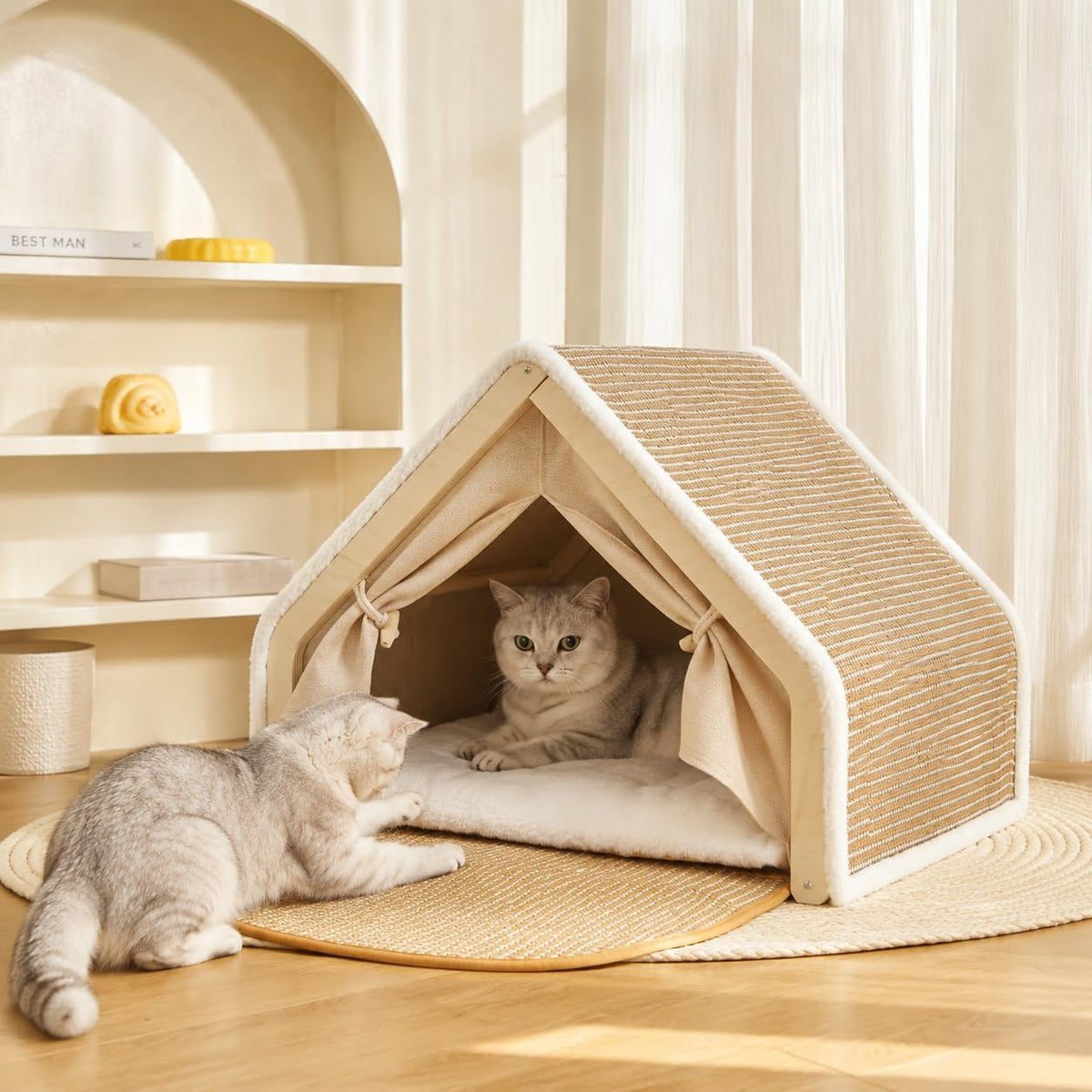 Wooden Cat Scratching House with Scratch Pads – Pet Bed & Scratch Surface in One