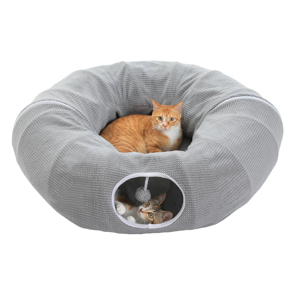 Donut Cat Tunnel Bed Washable Plush Mat Multi for Small Pets