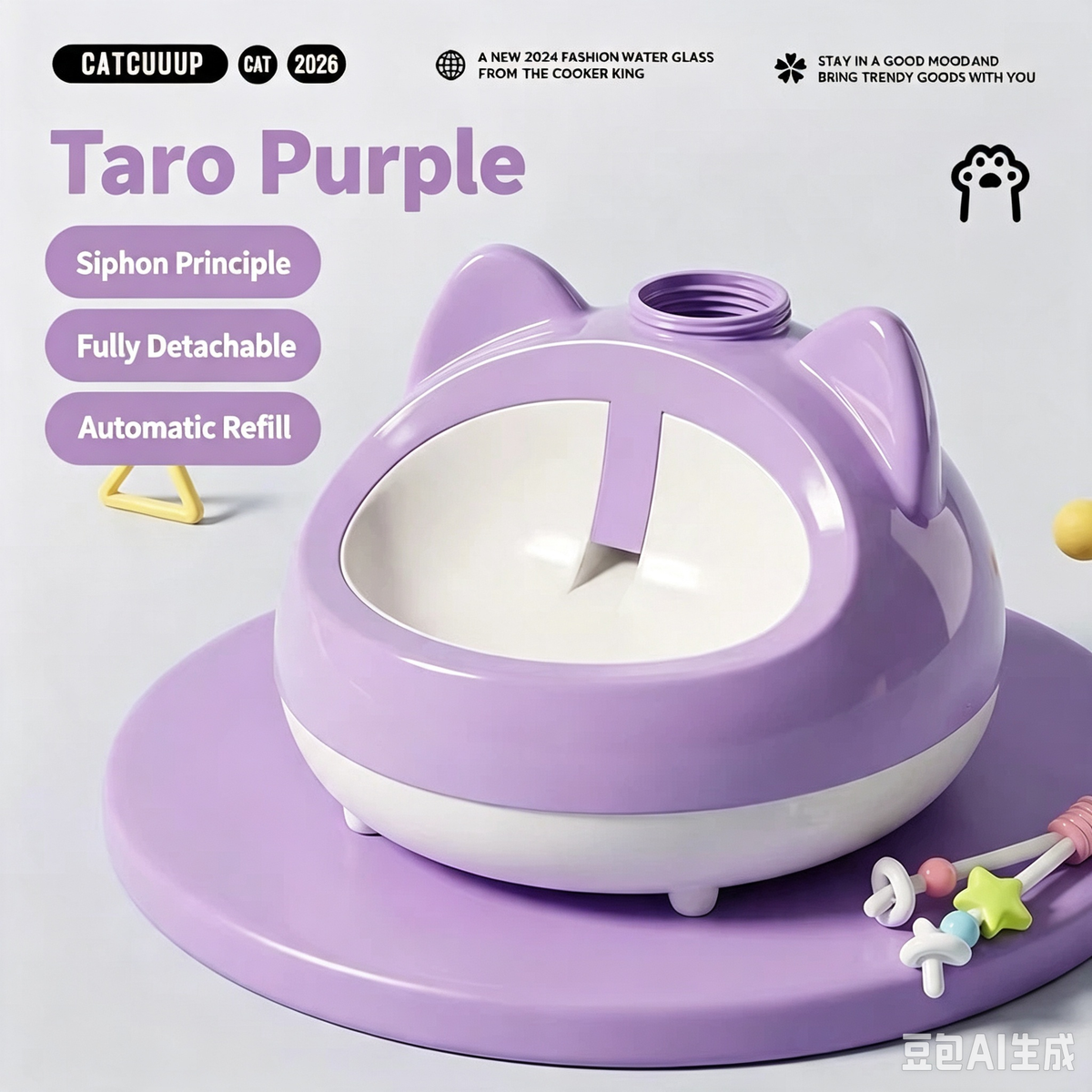 Gravity Pet Water Dispenser | Auto refill whale water fountain | Cute Cat Ear Water Fountain for Cats & Small Dogs