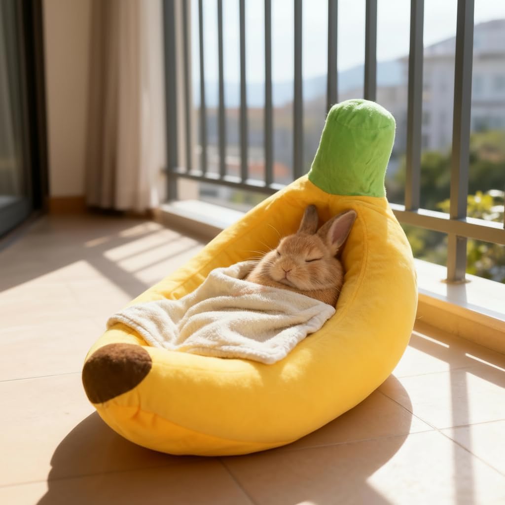 Banana-Shaped Dog Bed – Cozy Crystal Velvet Pet Nest for Cats Puppies, Machine Washable & Adorable Home Decor (Cute Banana Split,M)