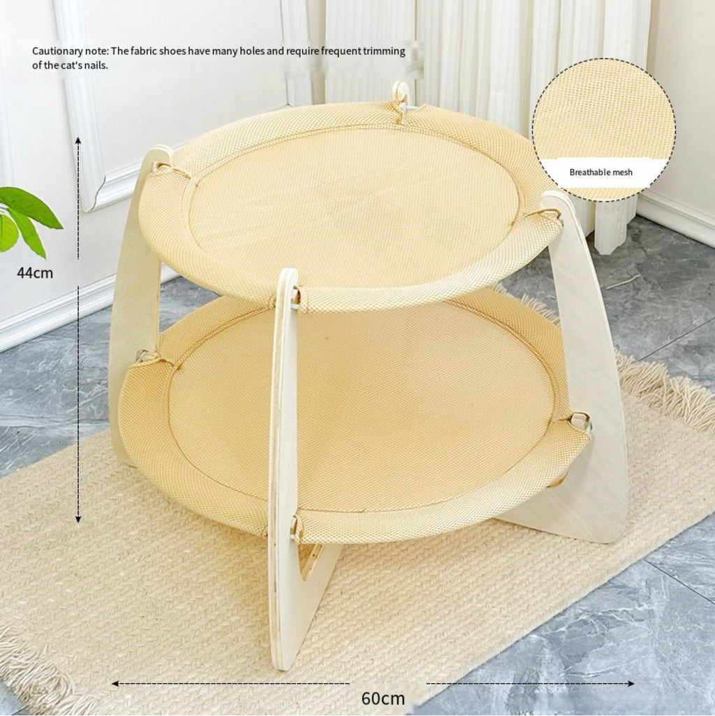Double - layer Solid Wood Cat Hammock Bed with Rush Mat