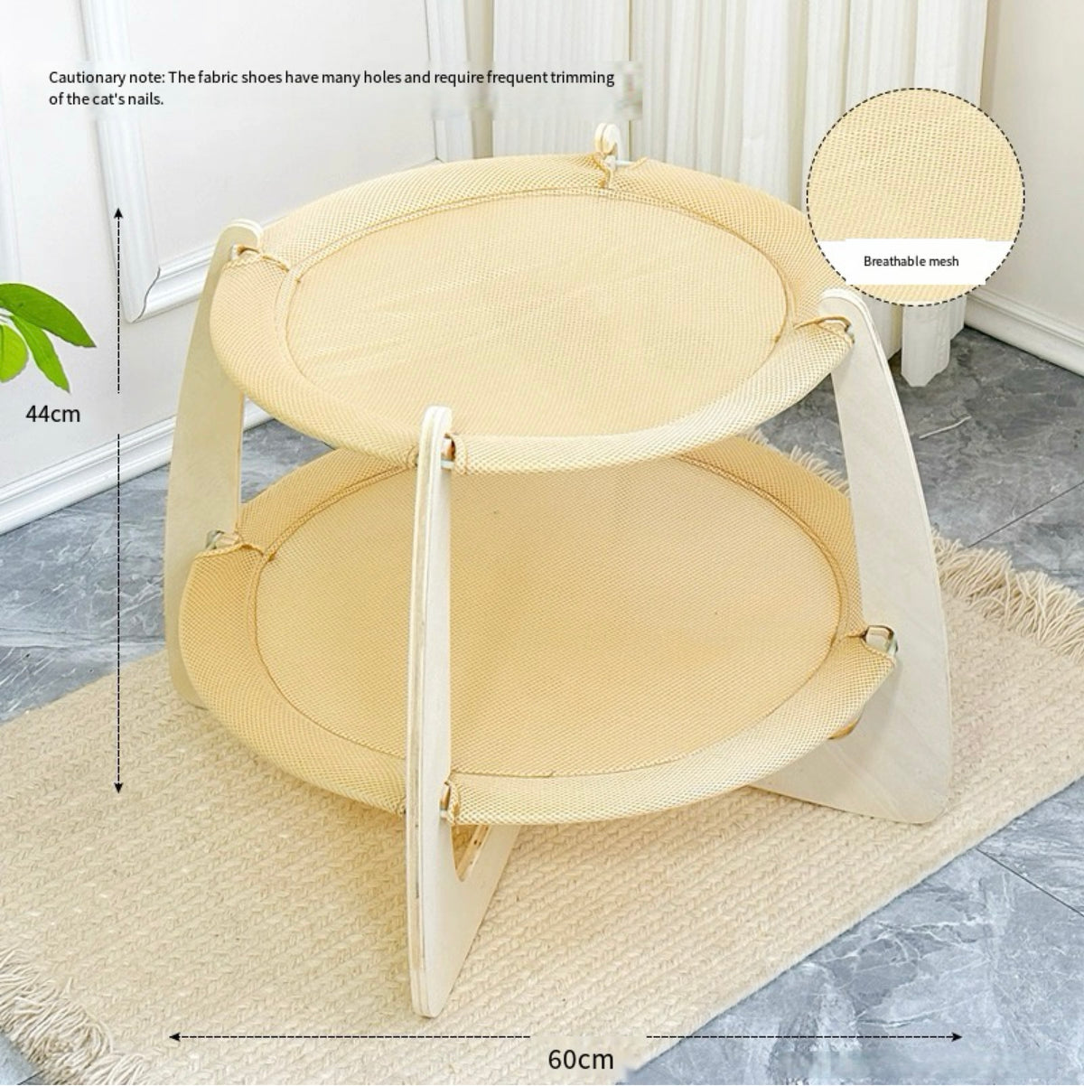 Double - layer Solid Wood Cat Hammock Bed with Rush Mat
