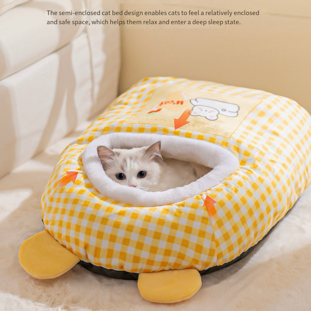 Cozy Winter Cat Sleeping Bag Bed – Enclosed Plush Nest for Indoor Cats (S/M/L Sizes)