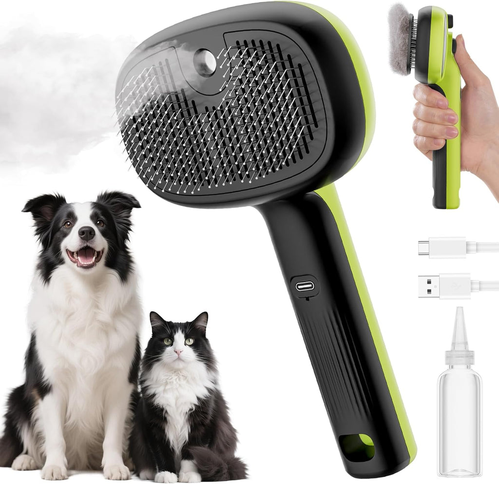 Steam Cat Brush, Self-Cleaning Cat Steam Brush with 2 Water Spray Modes, Large Capacity Tank, Dog Brush for Shedding Massaging Grooming, Cool Mist Only