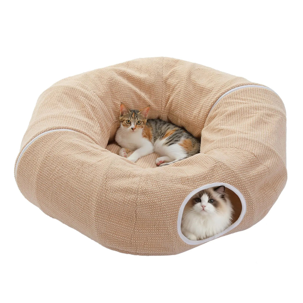 Donut Cat Tunnel Bed Washable Plush Mat Multi for Small Pets