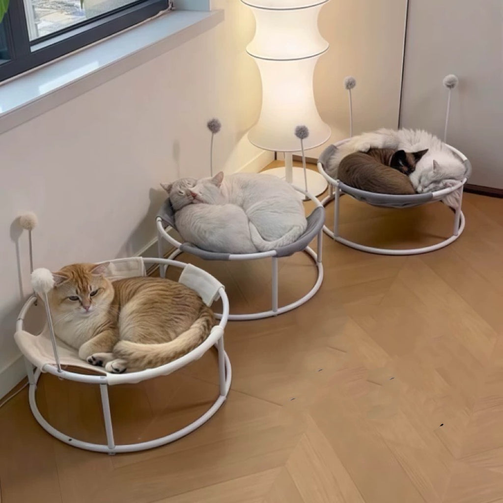 Cat Bed, All Seasons Universal Moisture-Proof Cat Hammock, Round Mesh Soft Breathable Mesh Fabric Pet Cat Trampoline(Mesh style Beige)