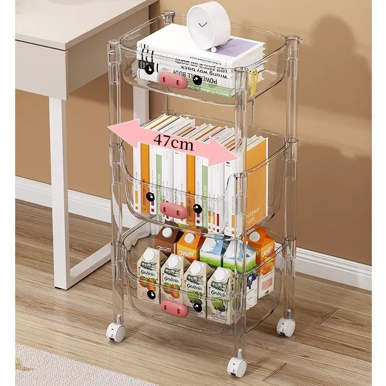 Plastic Storage Rack, Kids Toy Storage Organiser, Multi-layer Storage Rack, Plastic Trolley, Transparent, Movable Baby Bookcase