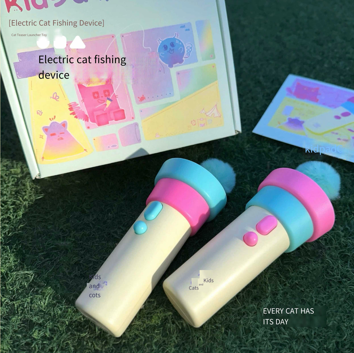 Electric Cat Teaser Launcher Toy – One-Button Interactive Wand with Replaceable Plush Balls
