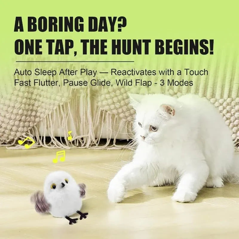 Rechargeable Flapping Bird Cat Toy – USB & Motion‑Activated Chirping Sparrow