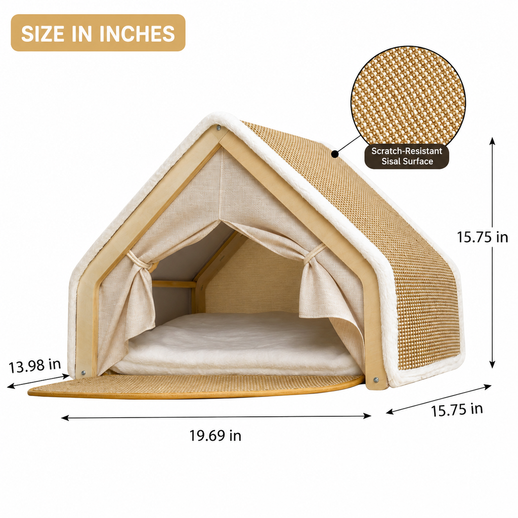 Wooden Cat Scratching House with Scratch Pads – Pet Bed & Scratch Surface in One