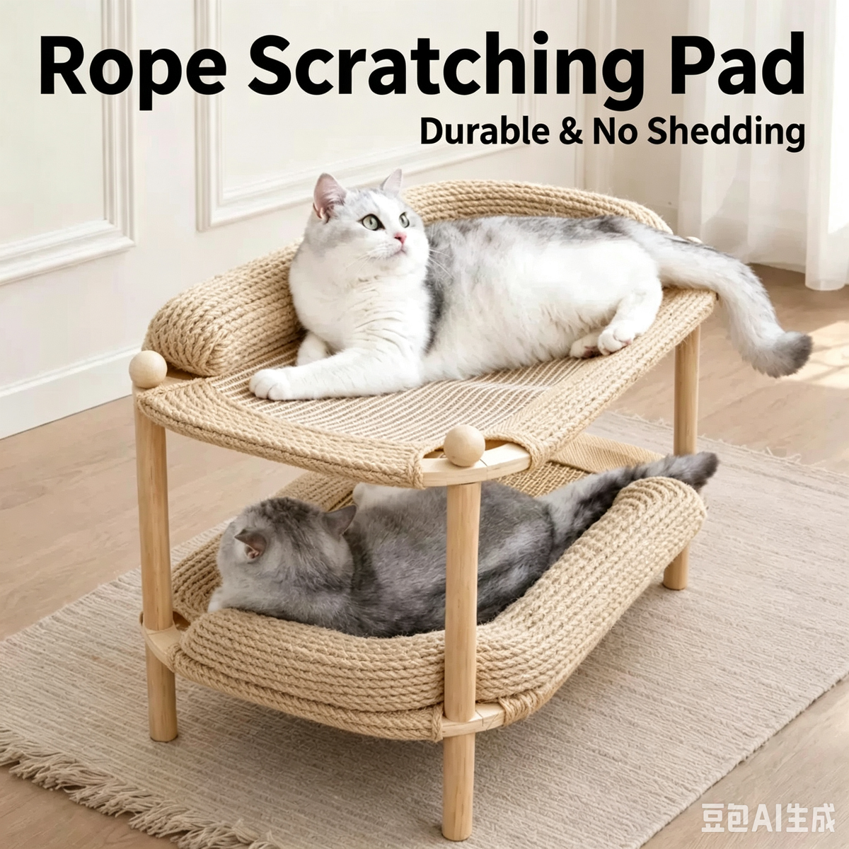 Cat Resting Rectangular Wooden Bed
