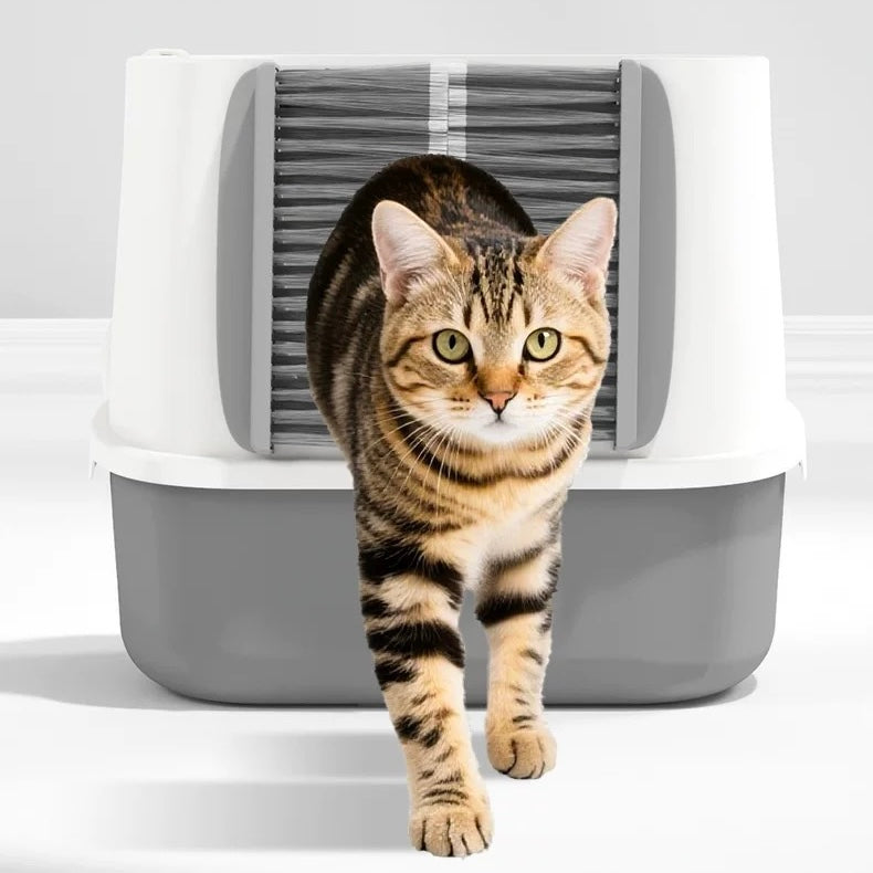 Cat Litter Box Hair Filter Door – Self-Grooming Brush Gate for Cats, Reduces Shedding & Floating Hair