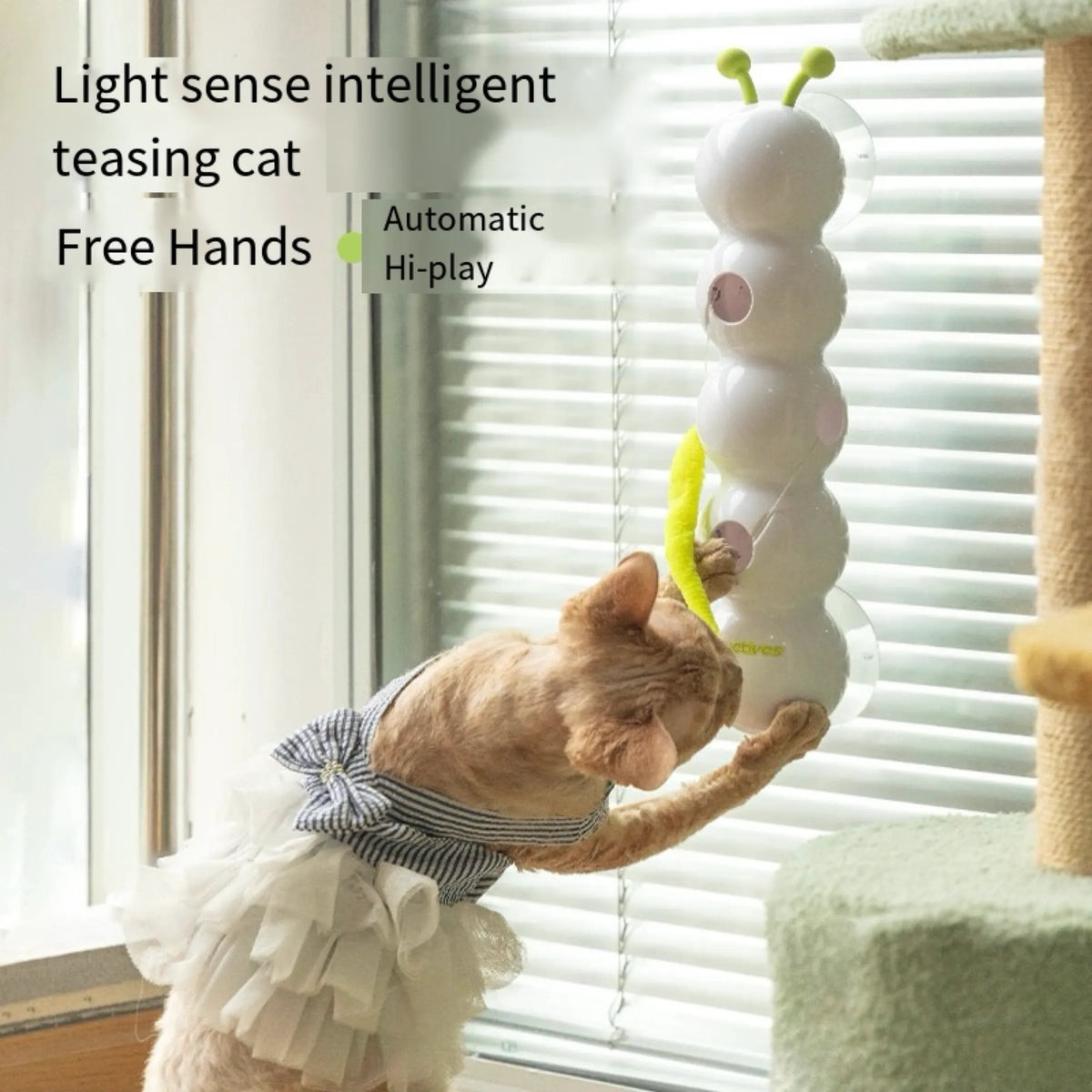 Smart Motion Cat Toy with Worm Design - Automatic Interactive Kitten Teaser with Feather | Self-Moving & Battery Operated