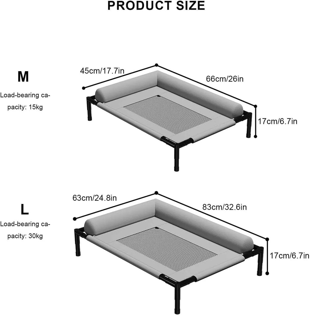 Raised Dog Bed, Cooling Dog Bed, Cooling Breathable Elevated Pet Beds with Headrest, Teslin Mesh for Indoor and Outdoor for Small to Medium Dogs,Gray,L