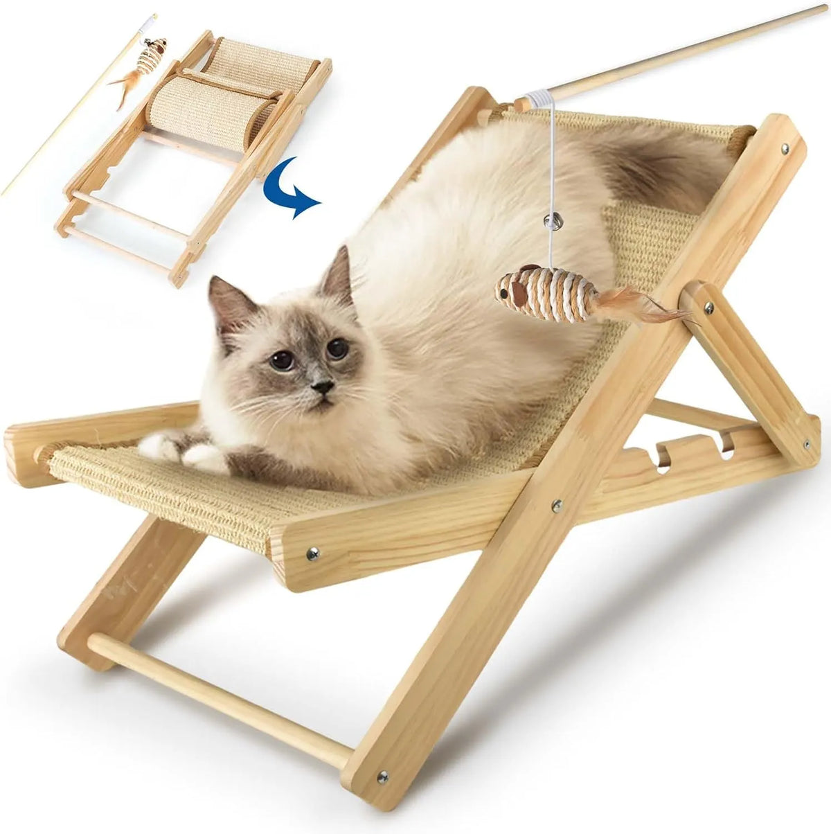 Foldable Sisal Cat Chair - Space-Saving Scratching Lounge for Small Apartments | Natural Fiber Cat Furniture with Reversible Design