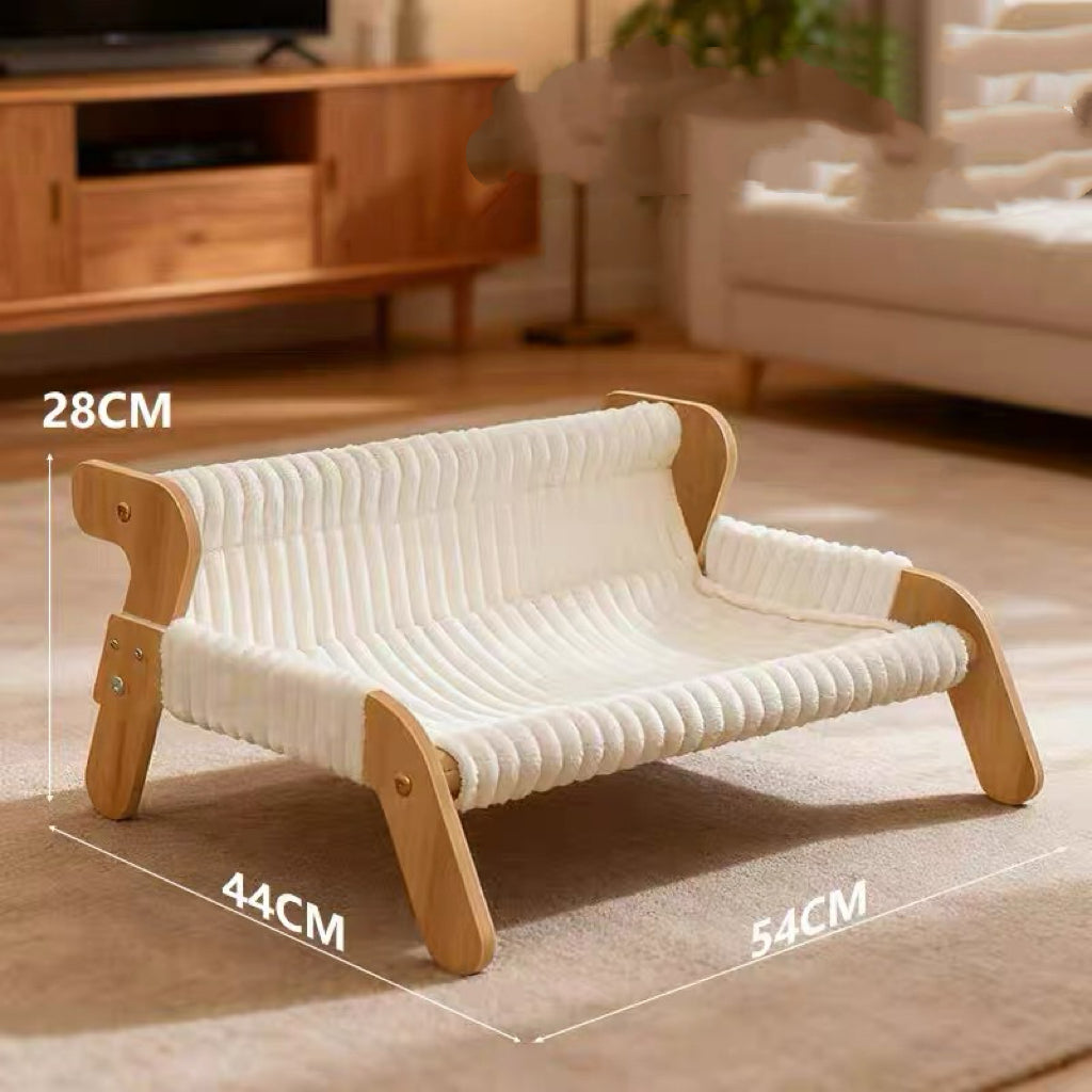 Cozy Elevated Cat Hammock Bed – Soft Plush Fabric with Wooden Frame, Warm & Breathable Lounger for Indoor Cats