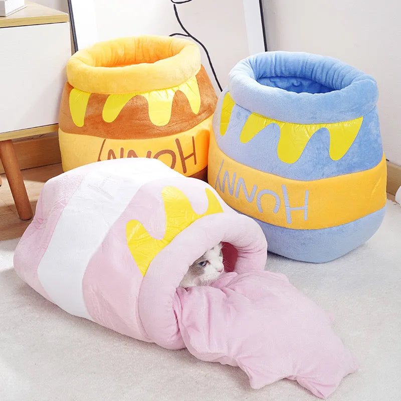 Honey Pot Cat Bed Cave – Cozy Indoor Cat Hideaway with Plush Cushion