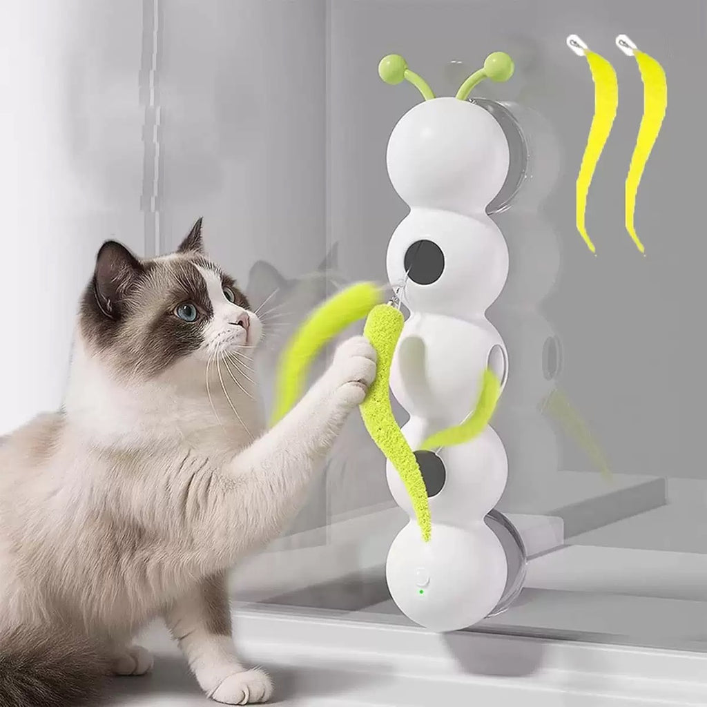 Smart Motion Cat Toy with Worm Design - Automatic Interactive Kitten Teaser with Feather | Self-Moving & Battery Operated