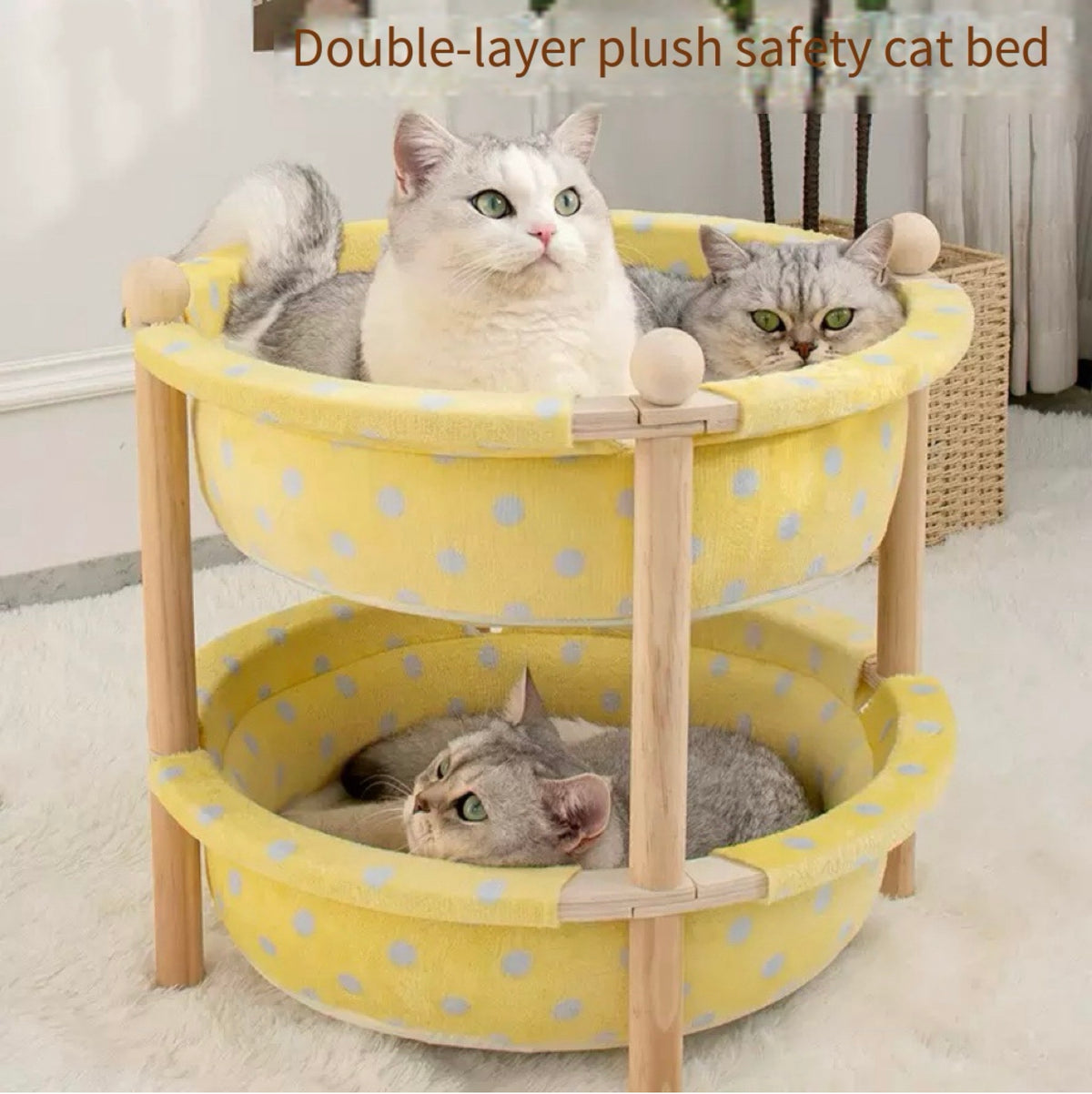 2-Layer Cat Hammock Bed with Pine Wood Frame Breathable Washable Covers