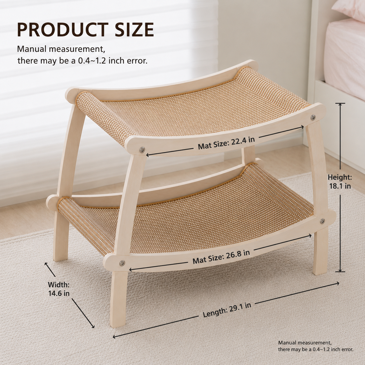 Double-Layer Wooden Cat Hammock Bed & Scratcher | Multi-Cat Lounge with Sisal Scratching Mat