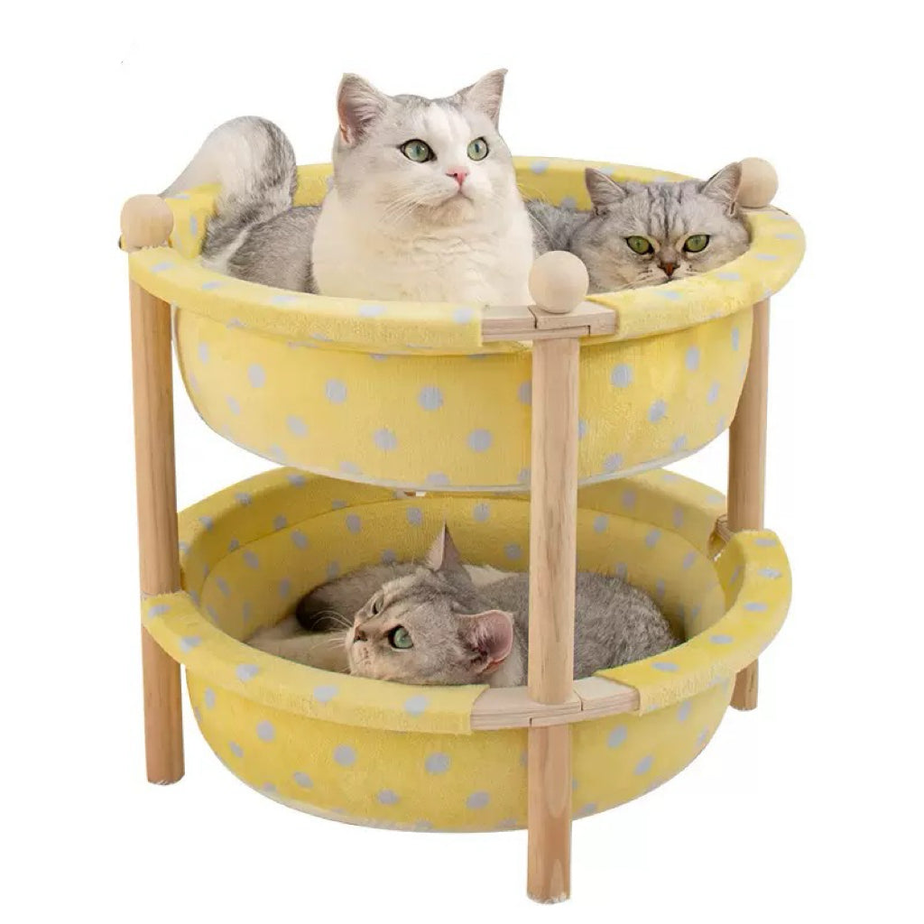 2-Layer Cat Hammock Bed with Pine Wood Frame Breathable Washable Covers