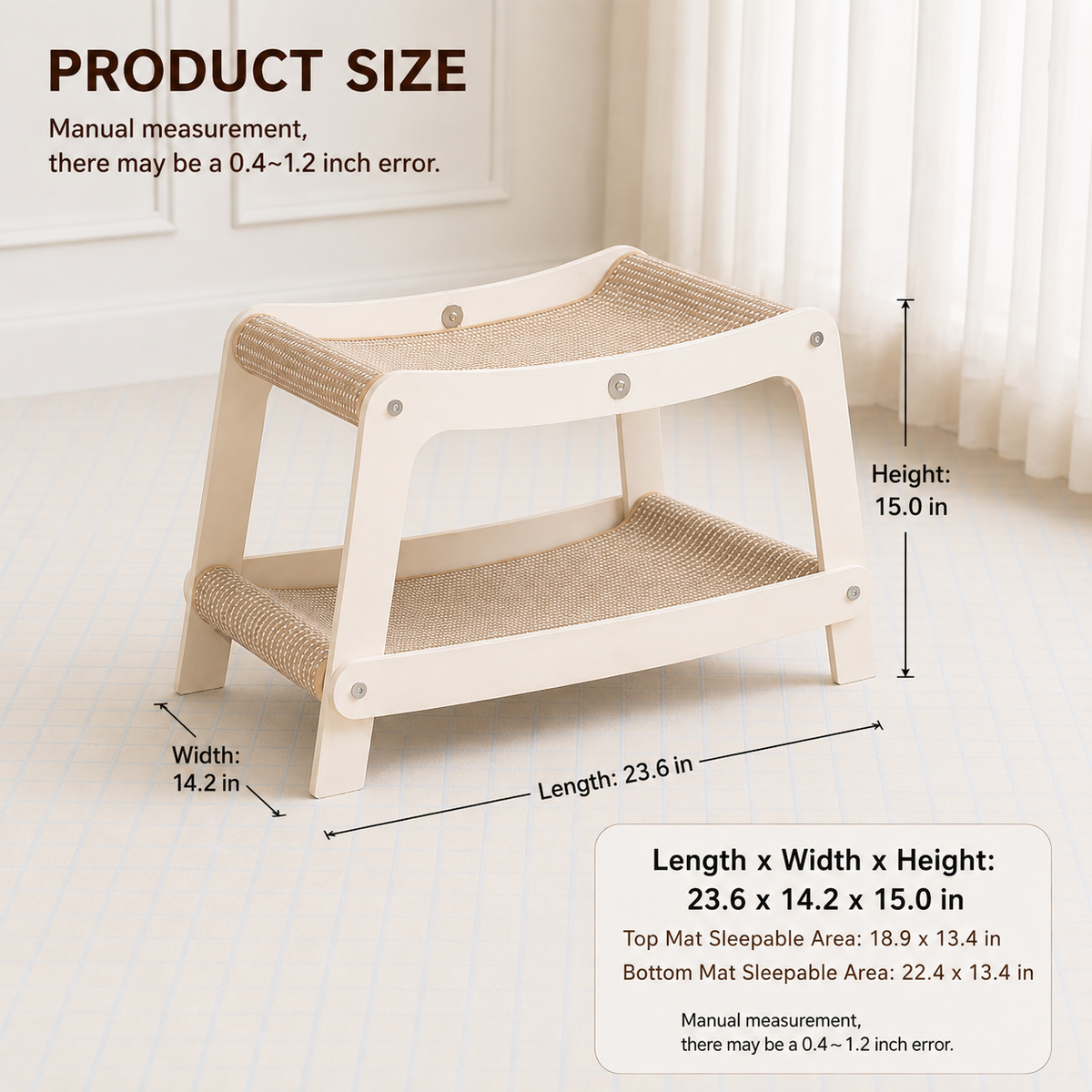 Colorful Double-Decker Cat Scratcher Bed – 2-Tier Wooden Cat Lounge & Scratching Furniture