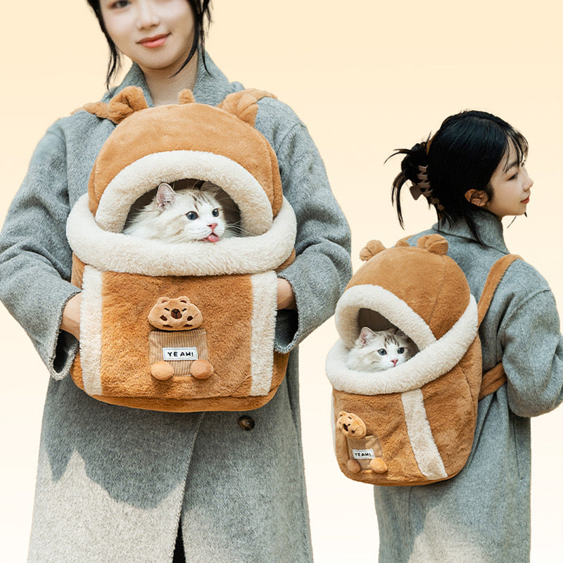 Winter Cat Carrier Backpack - Heated & Insulated Pet Travel Bag with Safety Clip, Fleece-Lined for Small Cats and Puppies (Airline Approved)