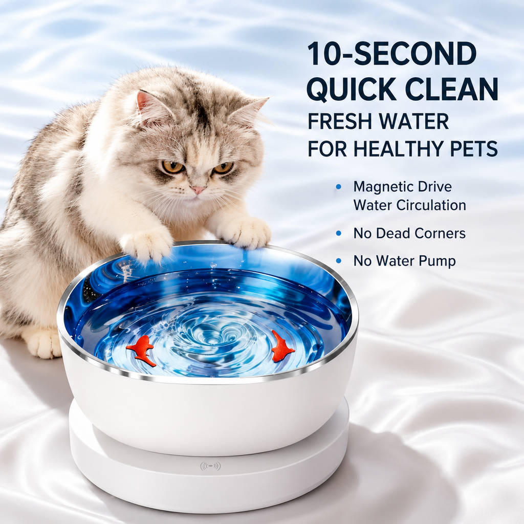 Magnetic Cat Water Fountain – Pump-Free Smart Pet Drinking Bowl with Stainless Steel Basin