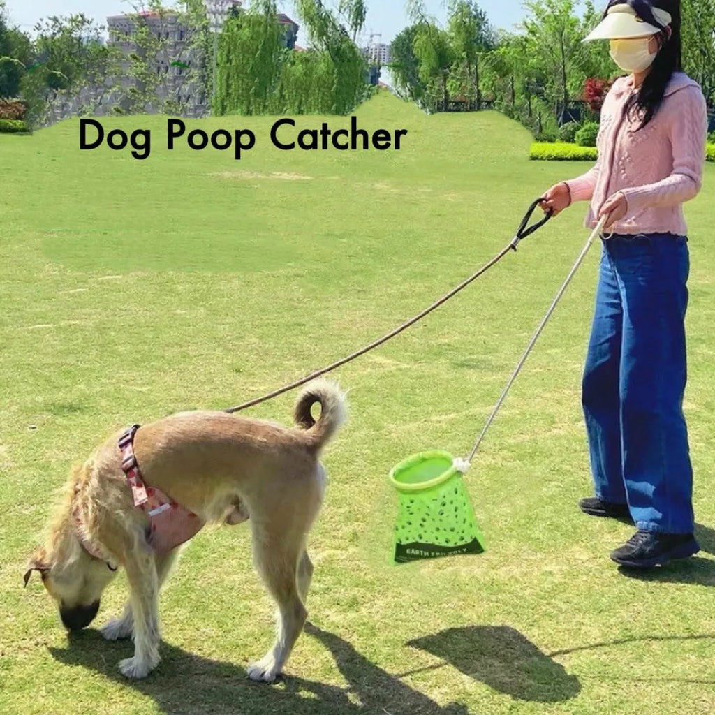Dog Poop Catcher with Biodegradable Drawstring Poop Bags, Hands-Free No-Bend Pet Poop Collector for Walking Dogs, Zero Contact Dog Waste Pick Up Tool