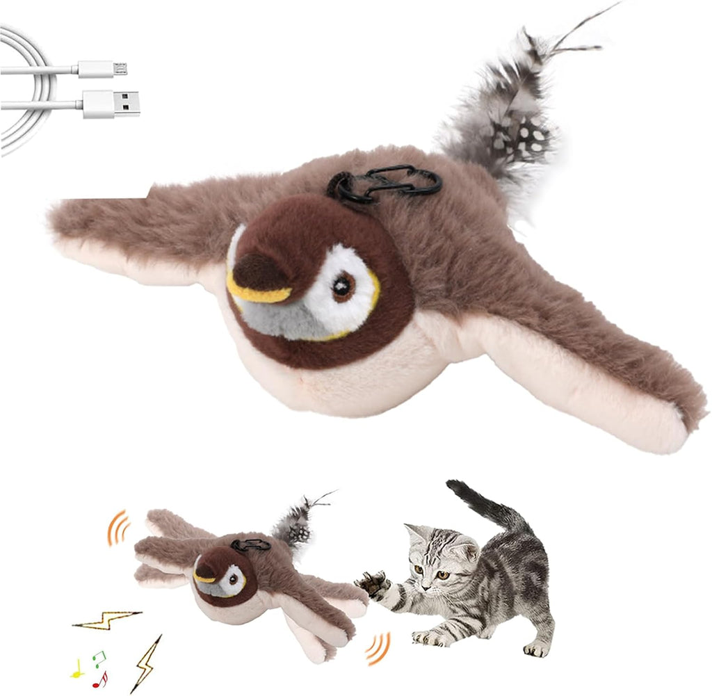 Rechargeable Flapping Bird Cat Toy – USB & Motion‑Activated Chirping Sparrow
