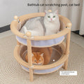 2-Tier Cat Scratcher Bed – Wooden Round Cat Lounge with Sisal Scratching Mat & Interactive Ball
