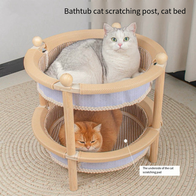 2-Tier Cat Scratcher Bed – Wooden Round Cat Lounge with Sisal Scratching Mat & Interactive Ball
