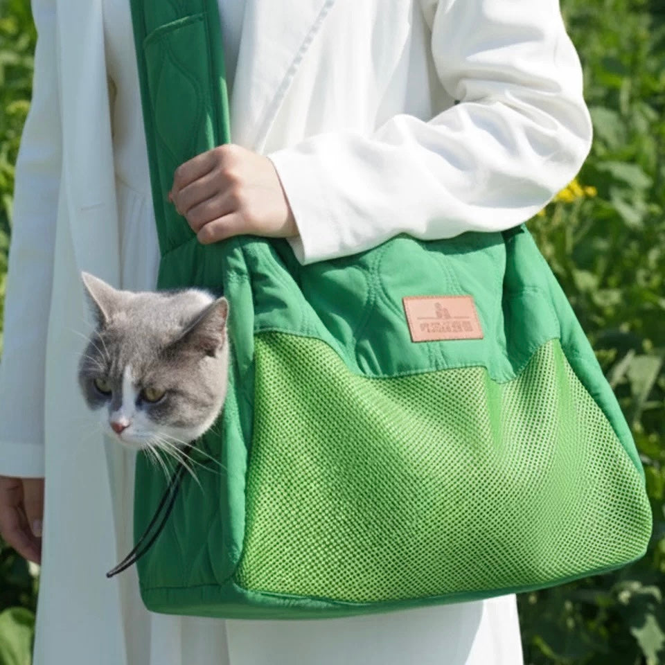 Warm Pet Shoulder Carrier Bag for Cats & Puppies - Hands Free Reversible Pet Papoose Bag