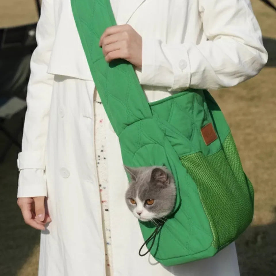 Warm Pet Shoulder Carrier Bag for Cats & Puppies - Hands Free Reversible Pet Papoose Bag