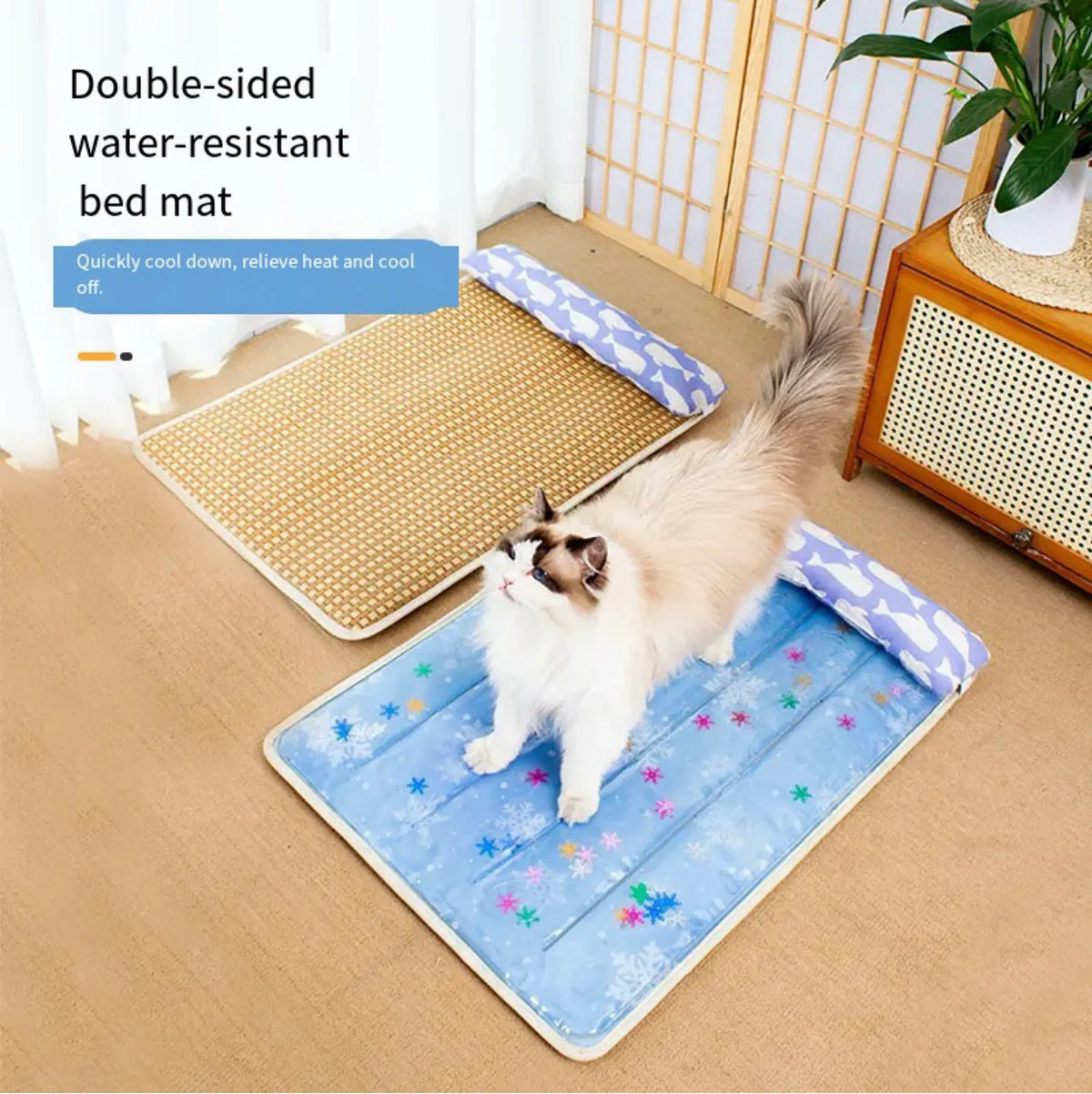 Double side rattan and water cat mat