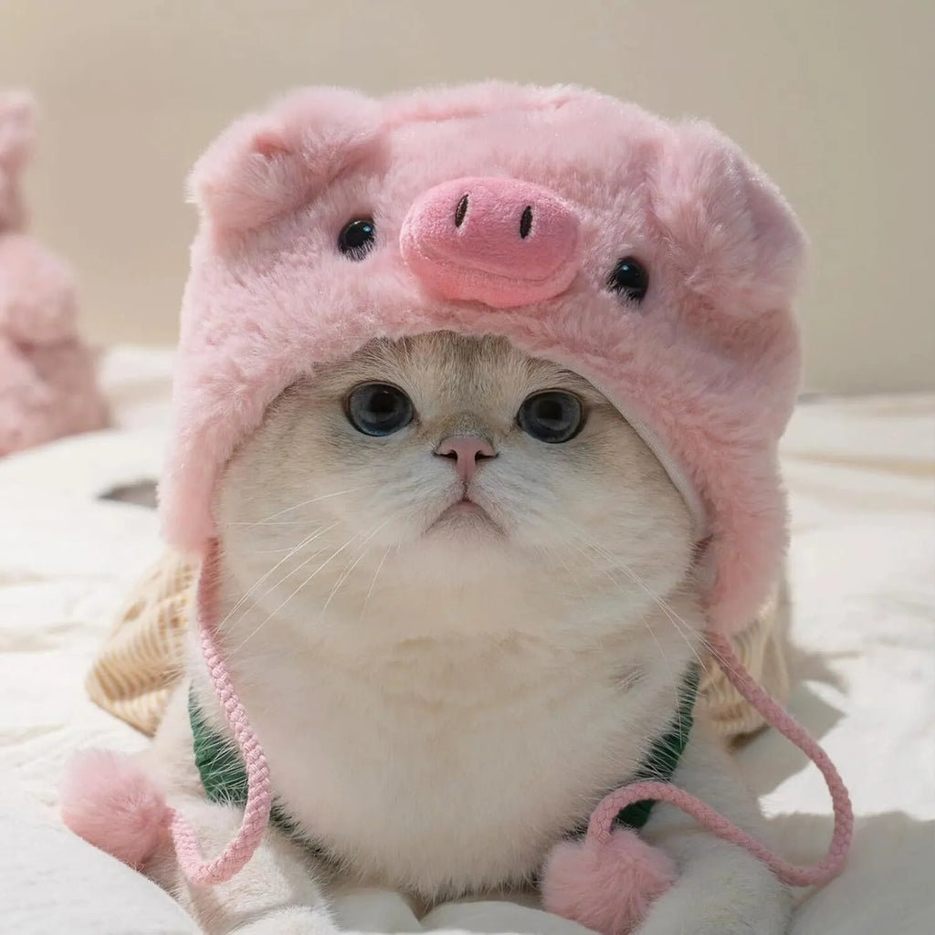 Cute Adjustable Fruit Cat Hat – Apple Costume for Cats & Small Dogs – Funny Pet Headwear for Halloween, Photoshoots, and Cosplay (Pink Pig,1 Signature Look + 2 Mystery Styles)