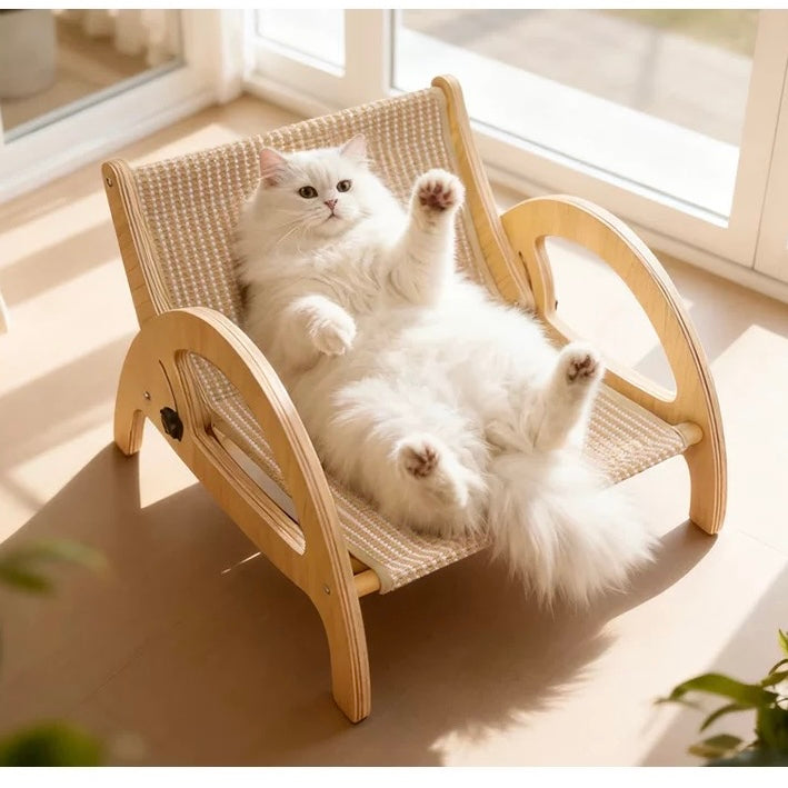 Adjustable Cat Scratcher Lounge Chair – Wooden Cat Scratching Bed with Sisal Mat