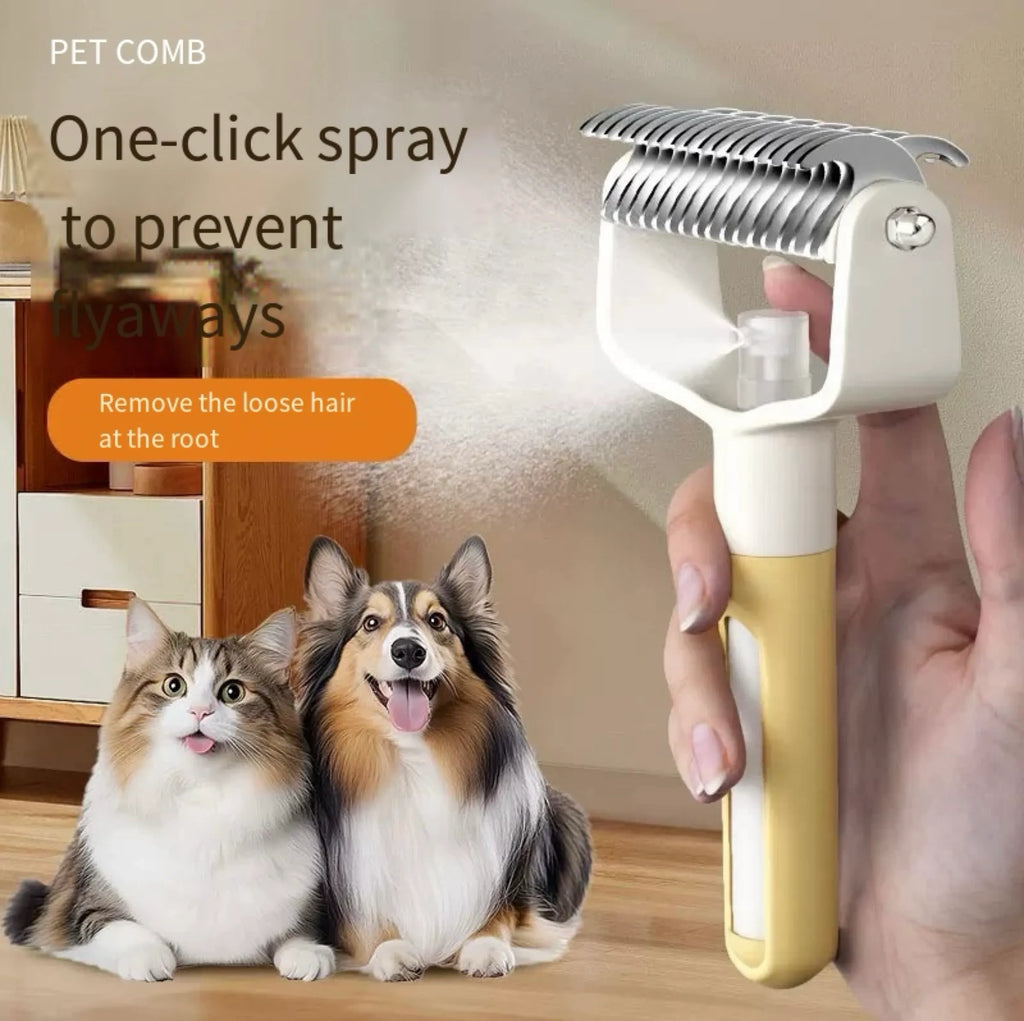 Pet Grooming Comb with Mist Spray – Safe Dematting & Deshedding Brush for Cats & Dogs | Anti-Static, Skin-Friendly & Easy to Use