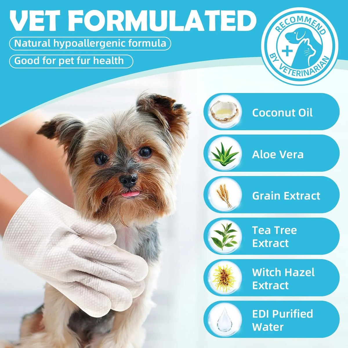 Pet Cleaning Glove Wipes for Dogs & Cats 6PCS