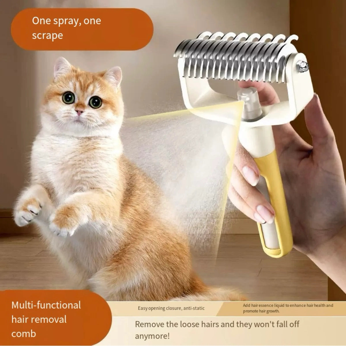 Pet Grooming Comb with Mist Spray – Safe Dematting & Deshedding Brush for Cats & Dogs | Anti-Static, Skin-Friendly & Easy to Use