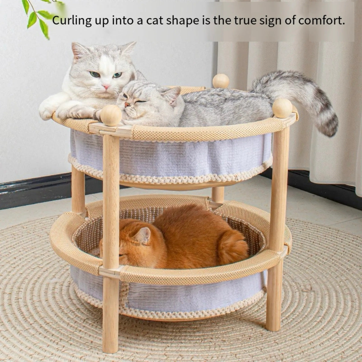 2-Tier Cat Scratcher Bed – Wooden Round Cat Lounge with Sisal Scratching Mat & Interactive Ball