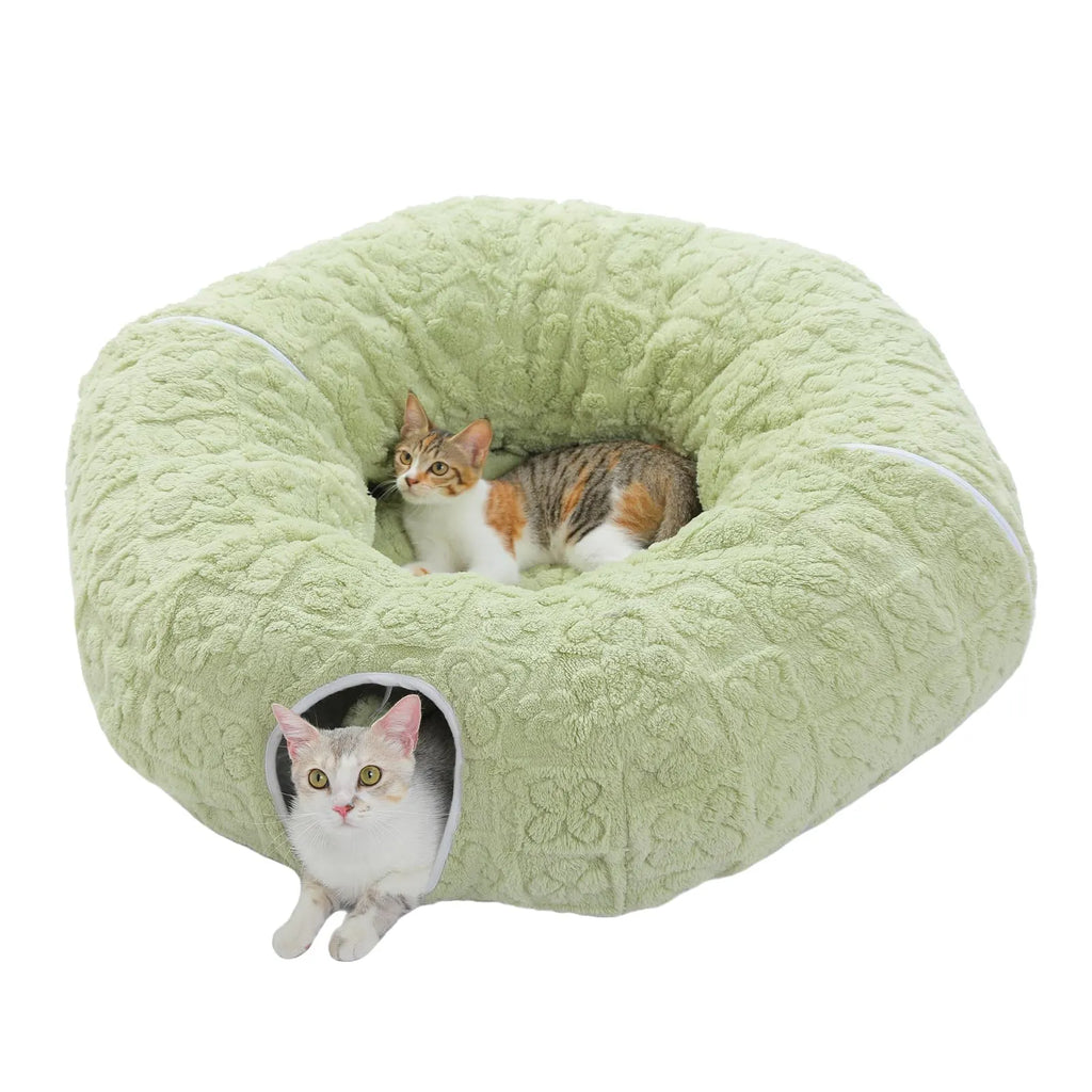 Donut Cat Tunnel Bed Washable Plush Mat Multi for Small Pets