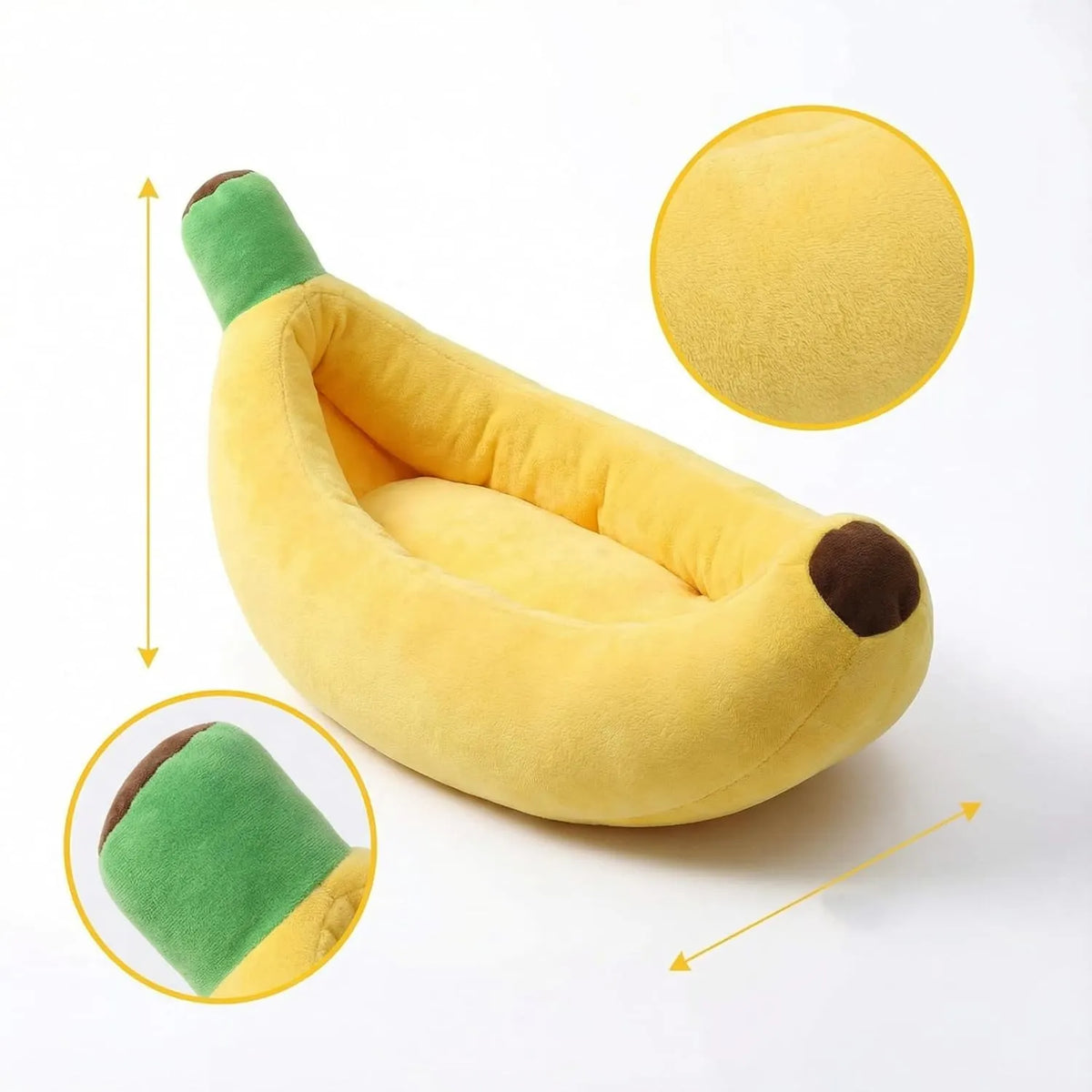 Banana-Shaped Dog Bed – Cozy Crystal Velvet Pet Nest for Cats Puppies, Machine Washable & Adorable Home Decor (Cute Banana Split,M)