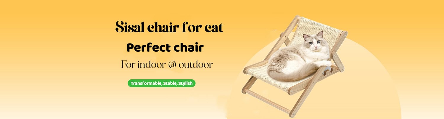 Cat relaxing on a transformable sisal lounge chair